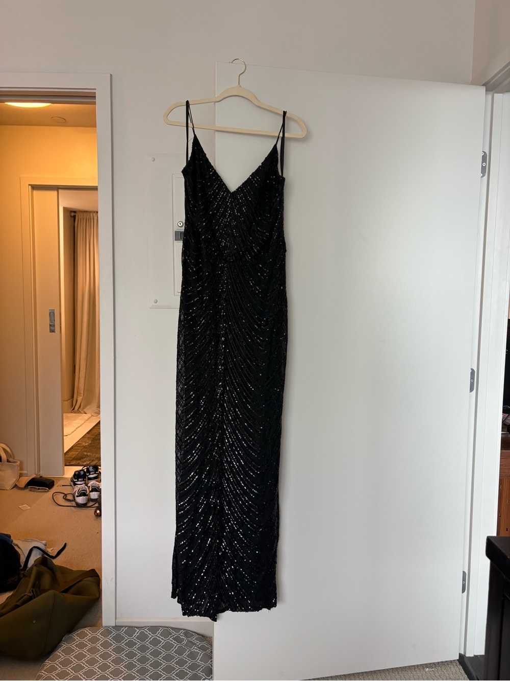 Black Sequin Slip Maxi Dress